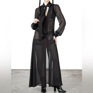 Killstar Cecile Black Red Sheer Maxi Dress Pinup Goth Witchy Retro Puff Sleeves